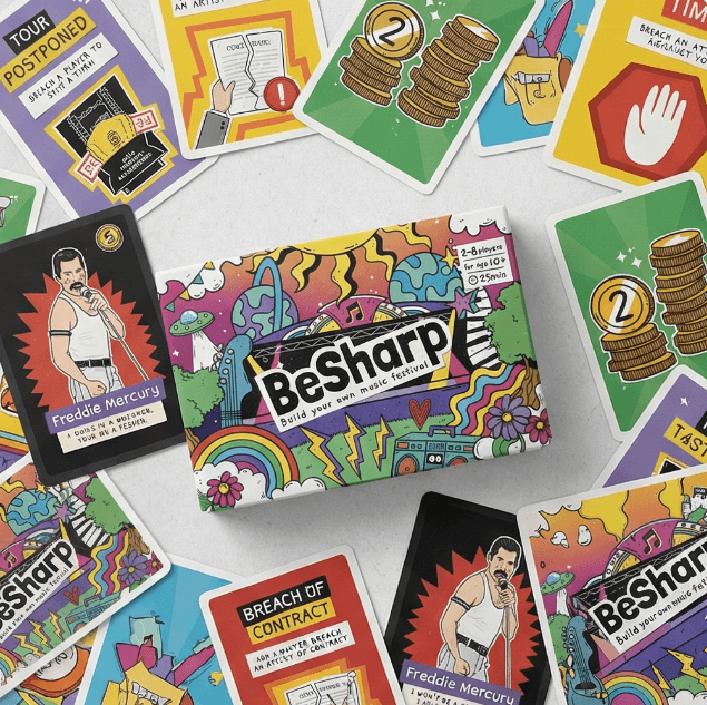 BeSharp box and cards showing full visual identity