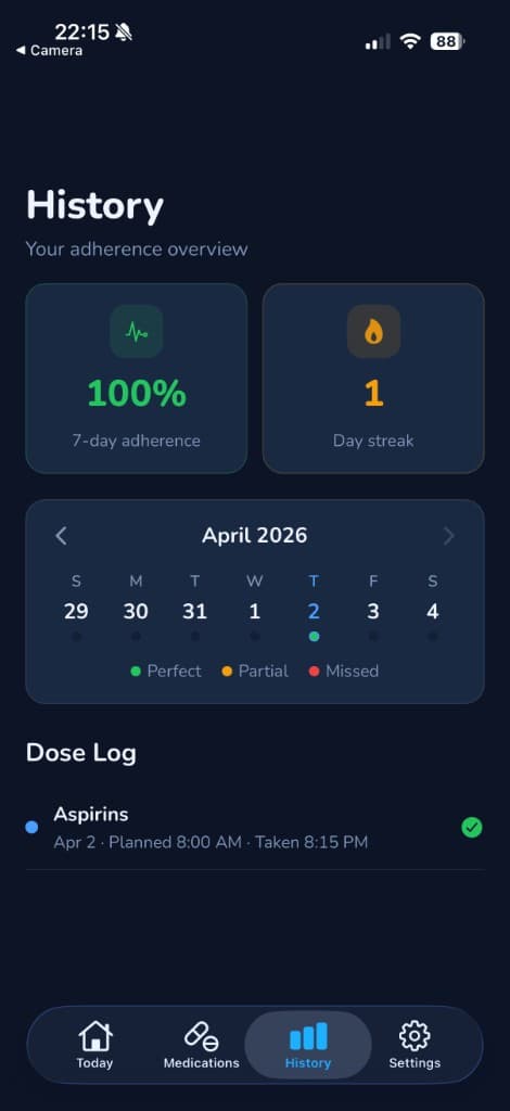 History with streak and calendar