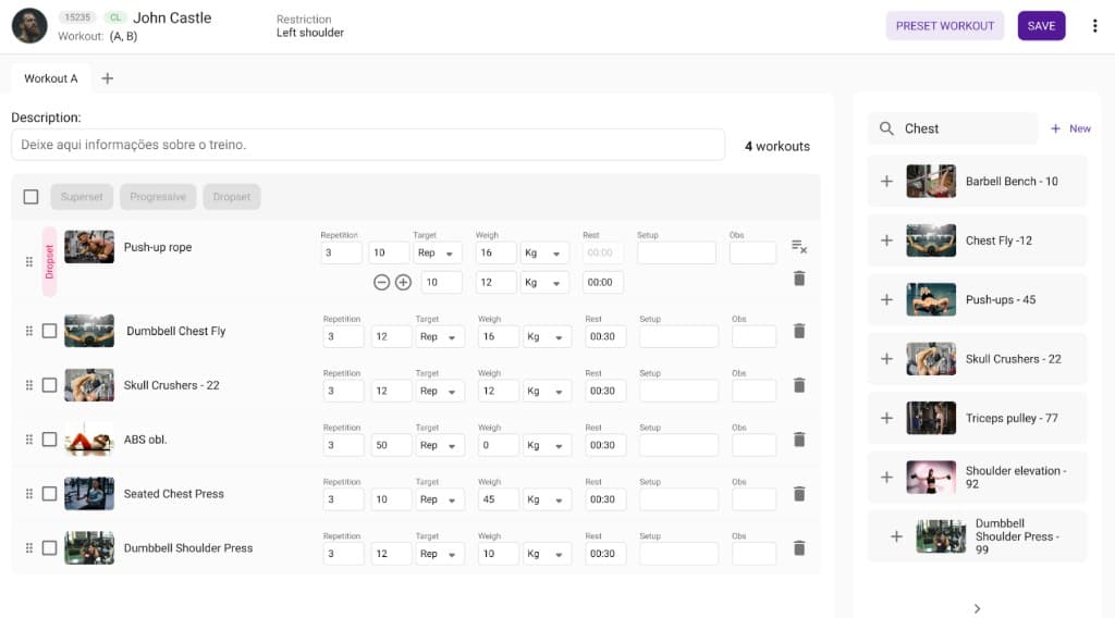 Redesigned workout prescription interface with improved hierarchy