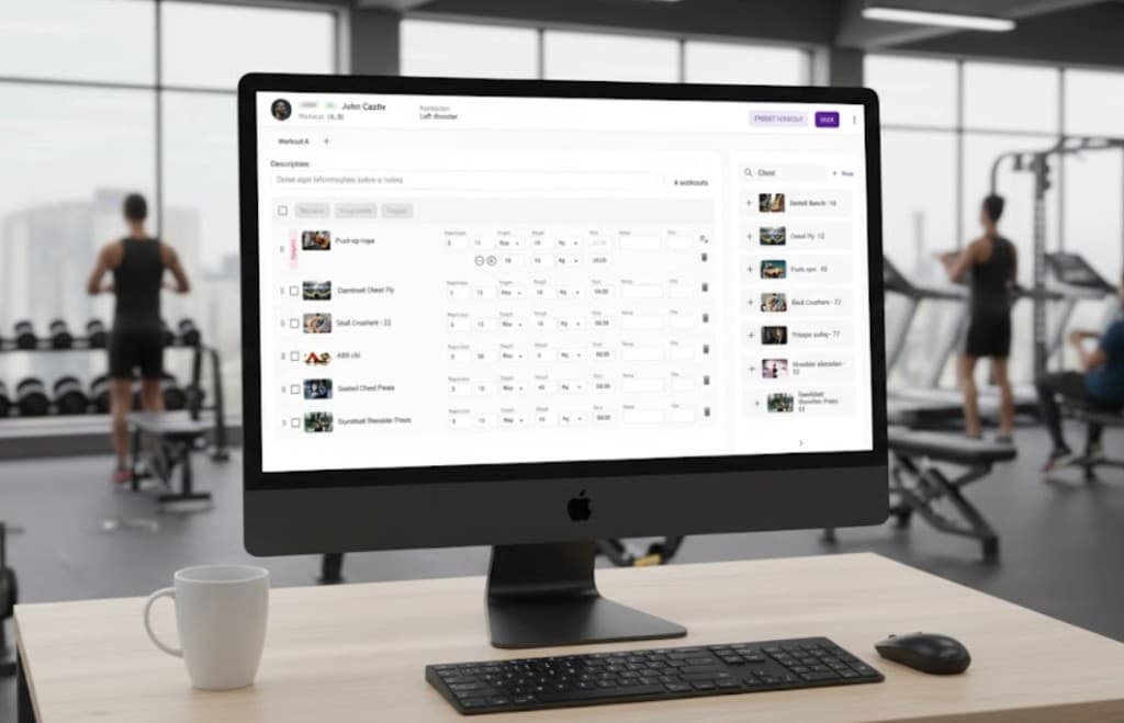 Workout prescription interface on a desktop at the gym environment